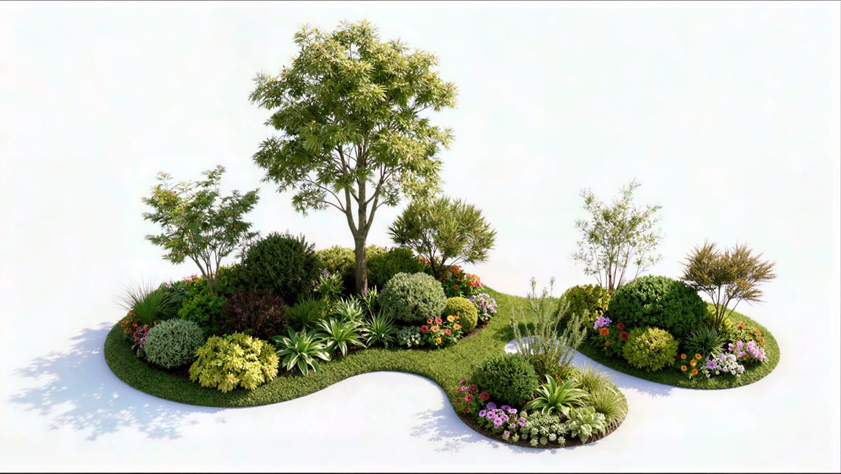 Meticulously designed garden landscape 3D render